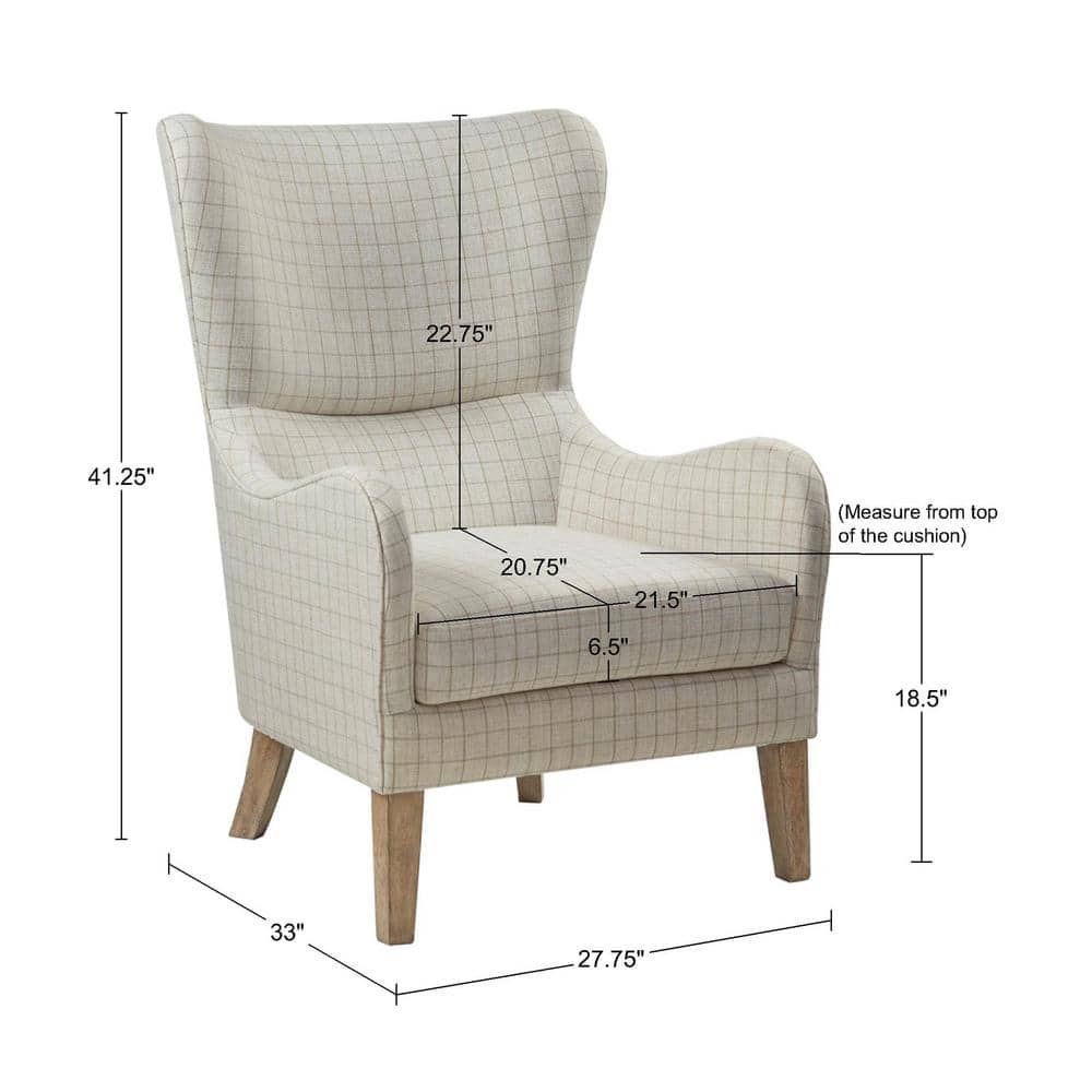 Gray Linen Wingback Accent Chair with Light Wood Legs