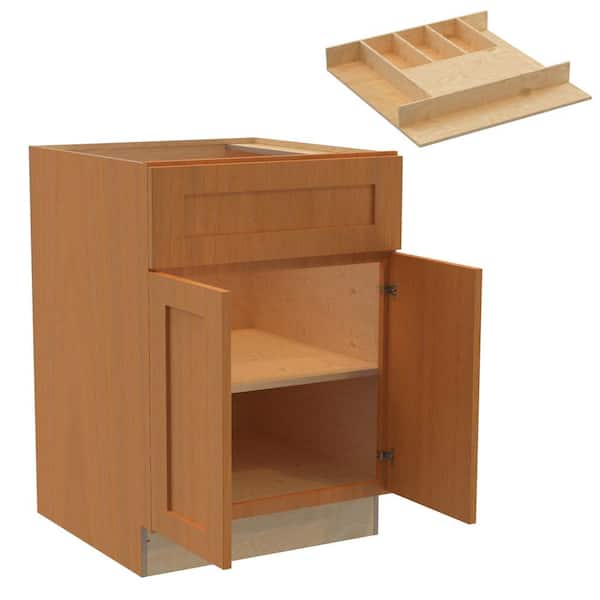 Home Decorators Collection Newport 24 in. W x 24 in. D x 34.5 in. H Assembled Plywood Base Kitchen Cabinet in Cinnamon with Cutlery Soft Close