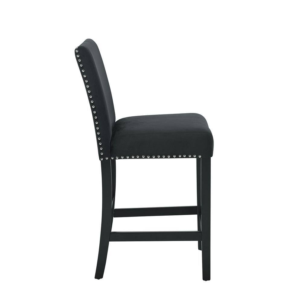 Celeste 39.5" Black Velvet Upholstered Counter Chair with Silver Nailhead Trim