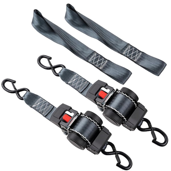 10 ft. x 2 in. Ratchet Tie-Down Straps Auto-Rewind Fastener Heavy-Duty 3000 lbs Break Strength 2 Pack