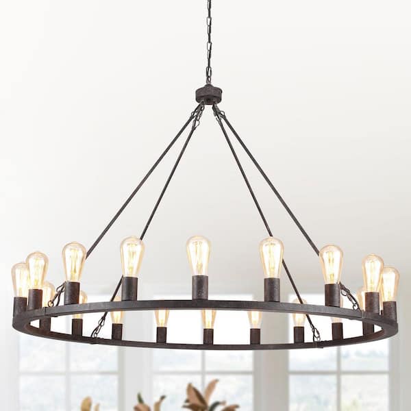 ADSENSTY 20-Light 40-Watt Antique Black Farmhouse Wagon Wheel Chandelier, No Bulb Included