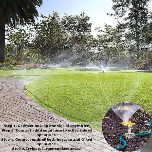 Morvat Brass Lawn Water Sprinkler, All Brass Sprinkler Head, Solid Aluminum  Stake, 2 Rubber Ring Connectors, 360° Pattern MOR-BSPRINKLER-A - The Home  Depot