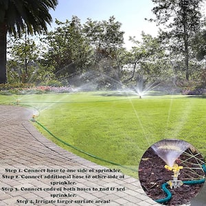 Brass Lawn Water Sprinkler, All Brass Sprinkler Head, Solid Aluminum Stake, 2 Rubber Ring Connectors, 360° Pattern