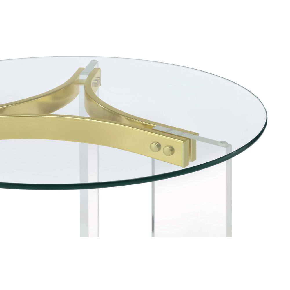 Janessa Round Glass Top End Table with Gold Acrylic Legs