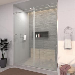 60 in. W x 76 in. H Sliding Semi-Frameless Shower Door in Chrome Finish with Clear Glass