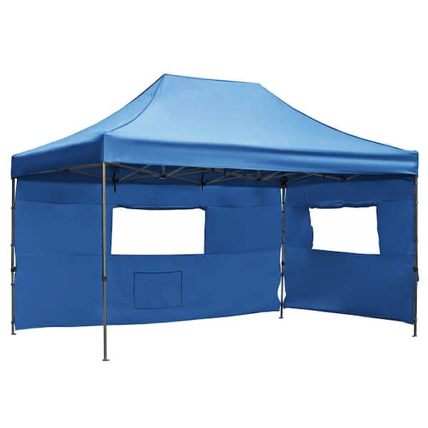 Huluwat 10 ft. x 15 ft. Light Blue Heavy Duty Pop-Up Canopy with 4 Sidewalls and Wheeled Bag, 3 Height Adjustable
