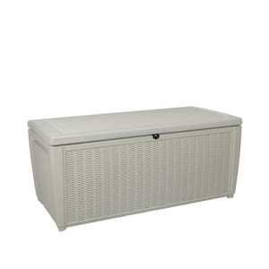 Sumatra 135 Gal. White Large Resin Deck Box for Patio Garden Furniture, Outdoor Storage Container