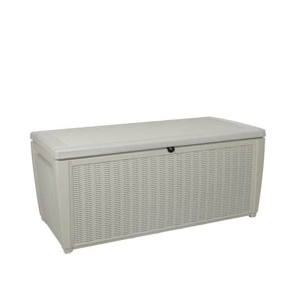 Keter Sumatra 135 Gal. White Large Resin Deck Box for Patio Garden Furniture, Outdoor Storage Container