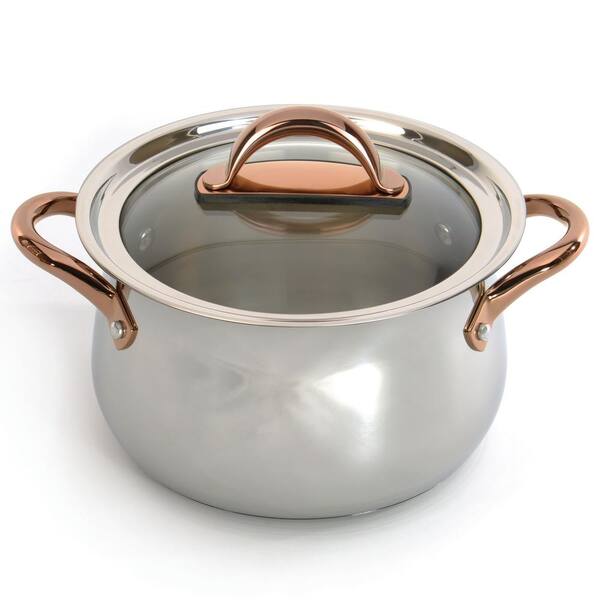 BergHOFF Ouro 9.5 in., 8.1 qt. 18/10 Stainless Steel Stockpot in Silver and Rose Gold with Lid
