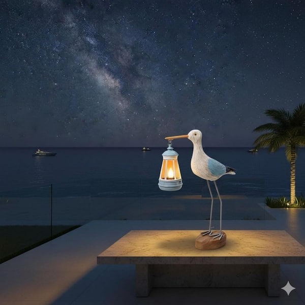 11 in. x 14 in. Blue Resin Solar Seagull Garden Statue HPFNR7511F