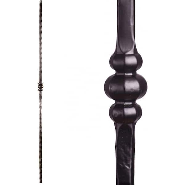 HOUSE OF FORGINGS Tuscan Square Hammered 44 in. x 0.5625 in. Satin Black Single Knuckle Solid Wrought Iron Baluster