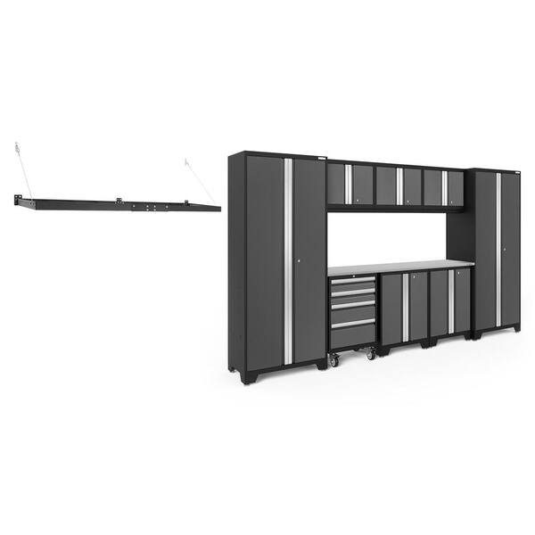 NewAge Products Bold Series 9-Piece 24-Gauge Stainless Steel Garage Storage System in Charcoal Gray (132 in. W x 77 in. H x 18 in. D)