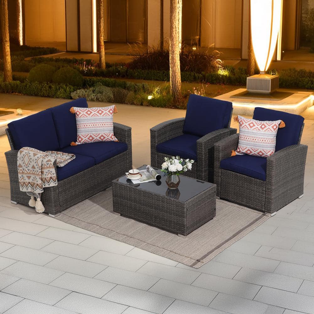 Toko HF Dibloc blue RSS 4個セット Freestyle 4-Piece Grey Wicker Outdoor Conversation Set with Coffee