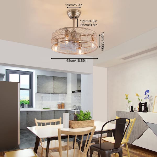 OUKANING 18 in. Indoor Gold Modern Bamboo Caged Ceiling Fan with 