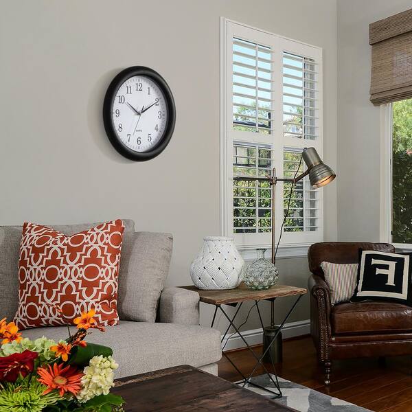 CLOCKSWISE Set of 2 13.75 in. Plastic Black Round Silent, Non