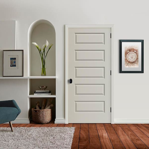 JELD-WEN 36 in. x 80 in. Rockport 5-Panel Light Gray Painted