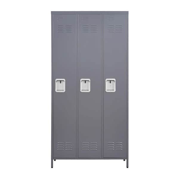 35.43 in. W x 71.97 in. H x 15.75 in. D 3 Door Metal Lockers With Lock, Side Tool Locker, Freestanding Storage Cabinet
