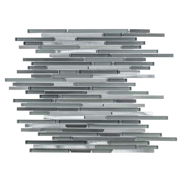 Merola Tile Fusion Mini Linear Sonoma 11-3/4 in. x 11-3/4 in. x 6 mm Brushed Aluminum and Glass Mosaic Tile