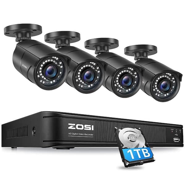 Terugspoelen Monument Idool ZOSI 8-Channel 1080p 1TB Hard Drive DVR Security Camera System with 4 Wired  Bullet Cameras 8FN-261B4-10-US - The Home Depot