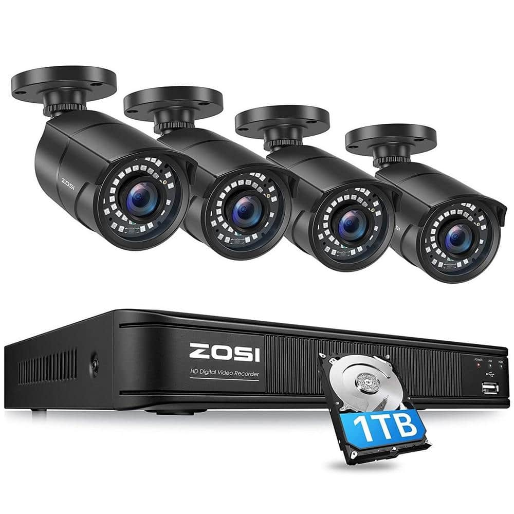 8-Channel 1080p 1TB Hard Drive DVR Security Camera System with 4 Wired Bullet Cameras -  ZOSI, 8FN-261B4-10-US