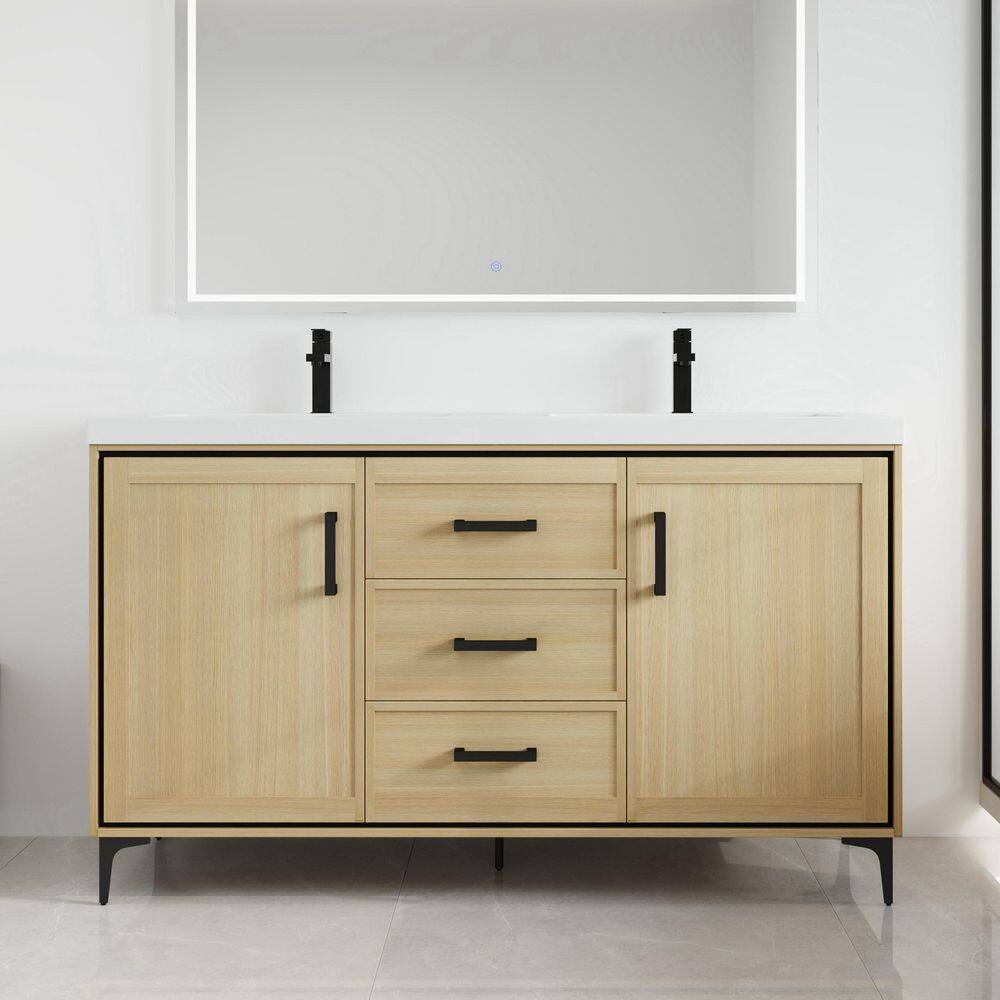 59.06 in. W x 19.69 in. D x 35.06 in. H Freestanding Bath Vanity in Light Oak with White Resin Vanity Top price history on PriceWatchPro