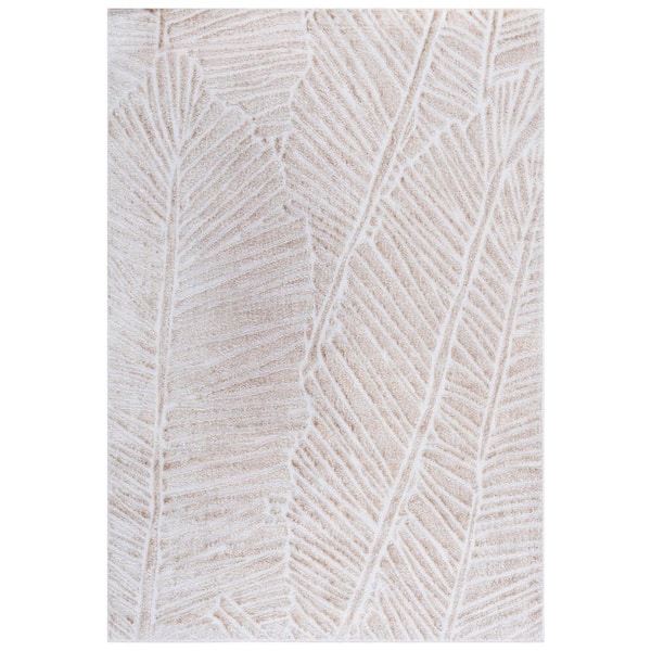 Maya Ivory 9 ft. x 12 ft. Striped Leaf Area Rug