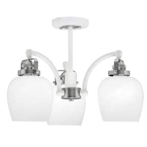 Decatur 16.5 in. 3-Light White and Nickel Semi-Flush with 6 in. White Marble Glass Shade No Bulbs Included