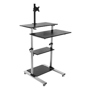 28 in. Silver Rolling Computer Standing Desk with Monitor Mount