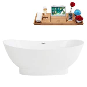 63 in. Solid Surface Resin Flatbottom Non-Whirlpool Bathtub in White