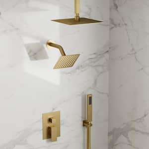 3-Spray 10 and 6 in. Dual 3 in 1 Ceiling Mount Fixed and Handheld Shower Head 2.5 GPM in Brushed Gold Valve Included