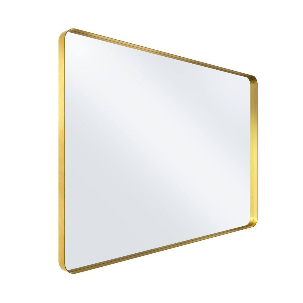48 in. W x 32 in. H Rounded Rectangle Framed Wall Bathroom Vanity Mirror in Brushed Gold price history on PriceWatchPro