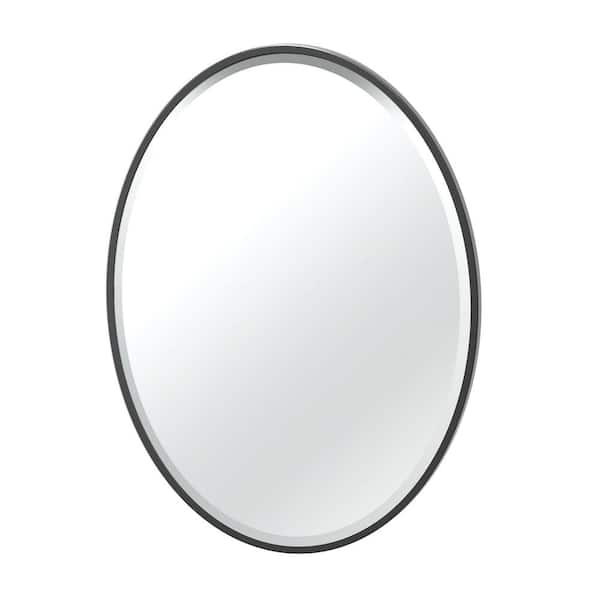 Gatco Flush 25 in. W x 33 in. H Oval Framed Wall Beveled Edge Bathroom Vanity Mirror in Matte Black