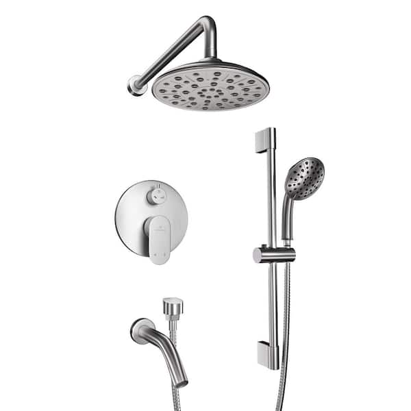 Mondawe Retro Series 3-Spray Patterns with 1.8 GPM 8 in. Rain Wall Mount Dual Shower Heads with Handheld and Spout in Nickel