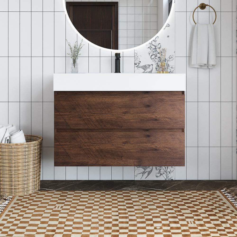 36 in. W x 18 in. D x 25 in. H Single Sink Wall Mounted Bath Vanity with Wh