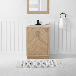 Huckleberry 24 in. W x 19 in. D x 34 in. H Single Sink Bath Vanity in Weathered Tan with White Engineered Marble Top