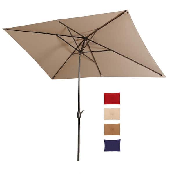 Zeus & Ruta 10 ft. x 6.5 ft. Aluminum Market Patio Umbrella in Taupe with Tilt and Crank 6 Sturdy Ribs for Deck Lawn Pool