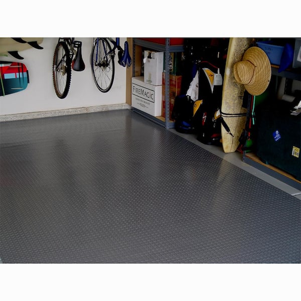 Textured Slip Resistant Diamond Plate 7.5 ft. x 26 ft. Charcoal Vinyl Garage Floor Car Mat, 23-Sizes Available