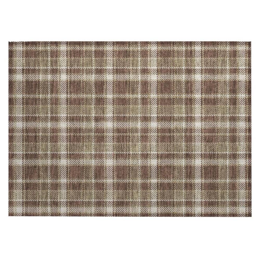Chocolate and Ivory 2 ft. x 3 ft. Woven Plaid Rectangle Indoor/Outdoor Area Rug price history on PriceWatchPro