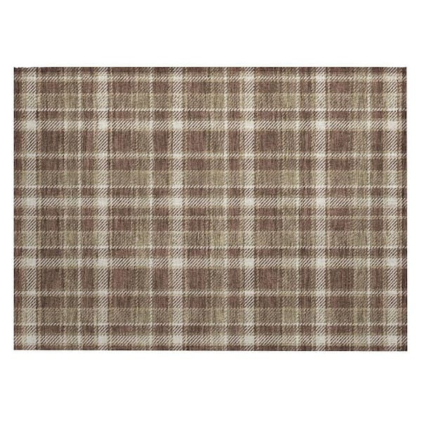 Chocolate and Ivory 2 ft. x 3 ft. Woven Plaid Rectangle Indoor/Outdoor Area Rug