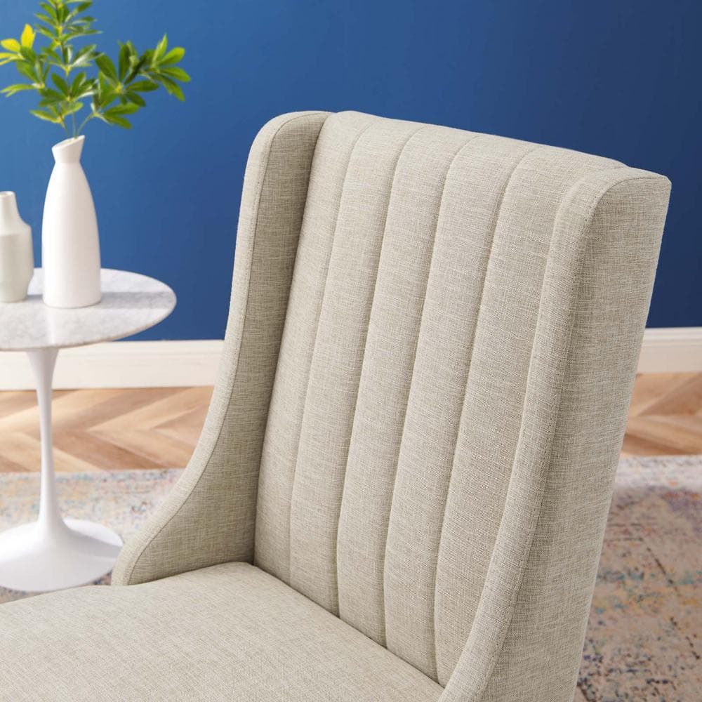 Beige Velvet Upholstered Parsons Side Chair with Wood Legs