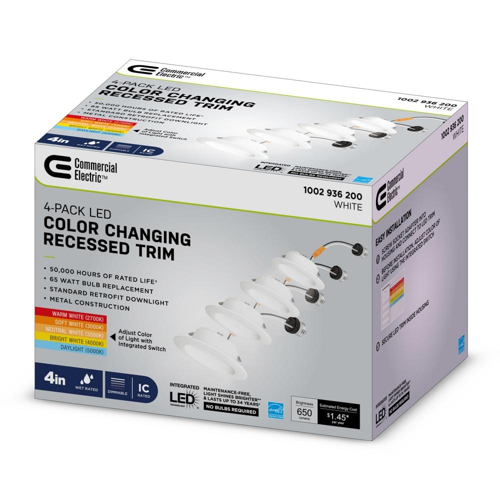 4-Inch White Dimmable LED Recessed Trim with Adjustable Color Technology (4-Pack)