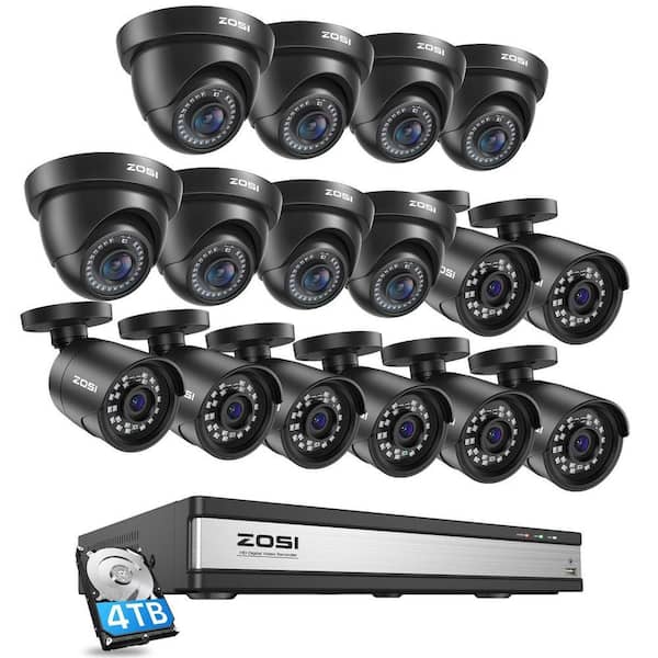 H. 265 Plus 16-Channel 3K-Lite 4TB DVR Security Camera System with 16 Wired 1080P Bullet and Dome Cameras