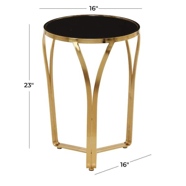 16 in. Gold Large Round Marble End Accent Table with Black Top