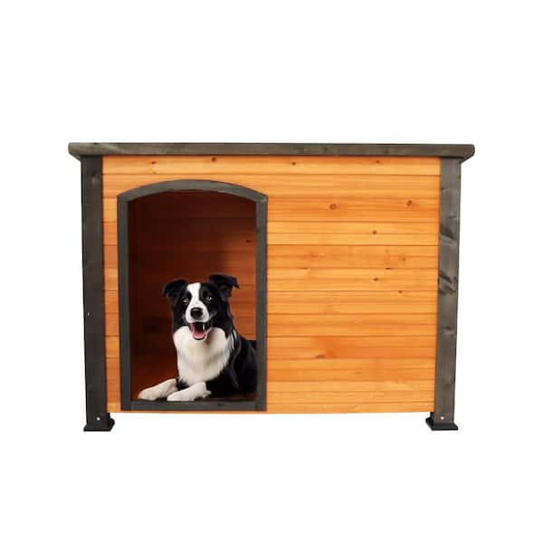 Tunearary 29.1 in. W x 42.3 in. L x 32.3 in. H Outdoor Ventilated Indoor Wooden Waterproof Roof Large Dog Dog Kennel, Gold