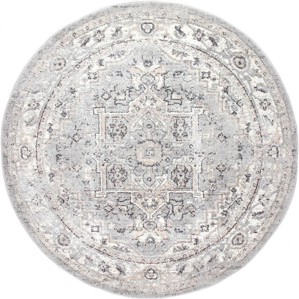 nuLOOM Essa Vintage 6 ft. x 6 ft. Light Gray Round Area Rug