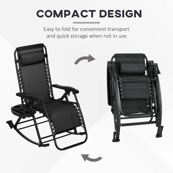 ITOPFOX Black Steel Outdoor Rocking Chair 2-Pieces, Foldable