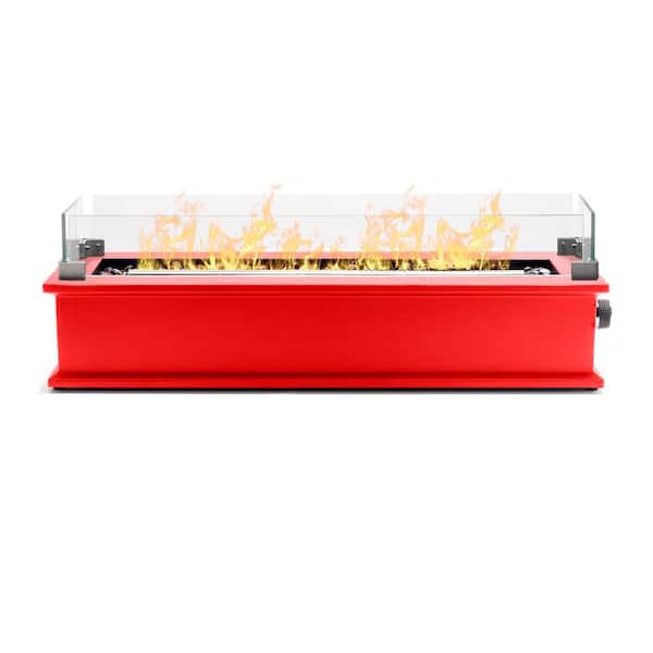 UKIAH Loom X Blossom 28.9 in. L x 9.25 in. W Outdoor Rectangular Steel Liquid Propane Tabletop Fire Pit in Chili Pepper Red