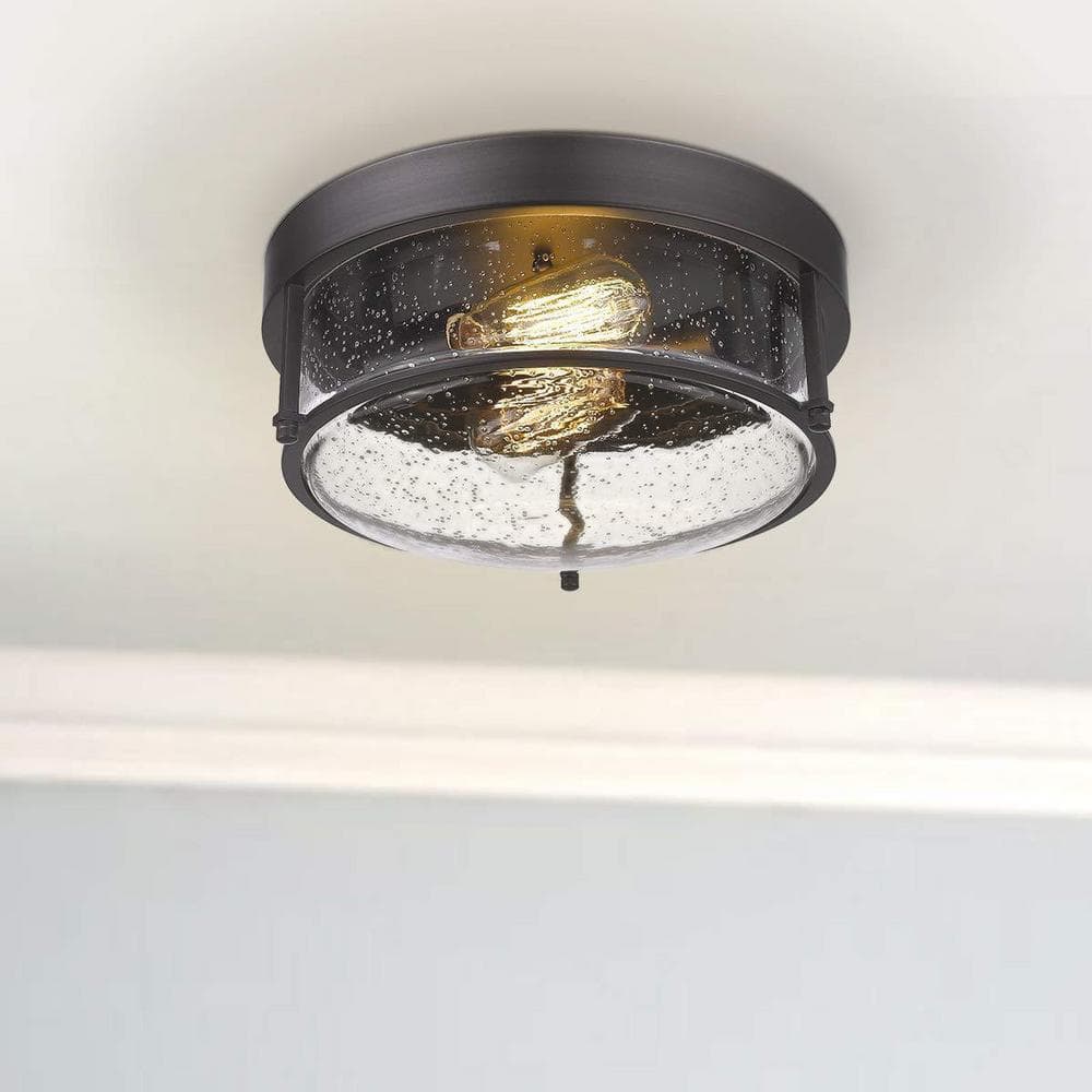 Farmhouse Oil Rubbed Bronze Glass Drum Ceiling Light