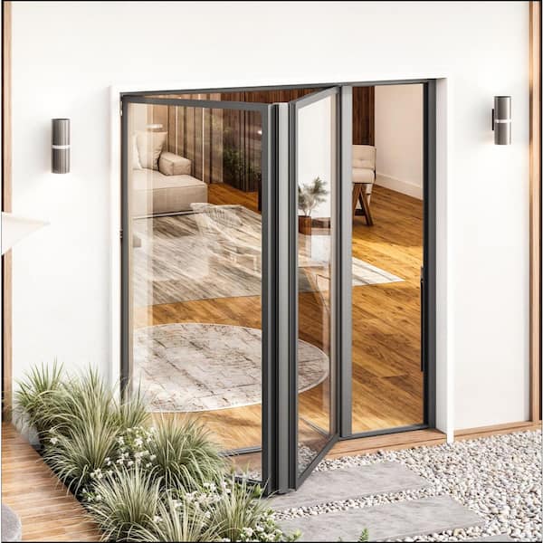 Teza 85 Series 72 in. x 80 in. Matte Black Right to Left Folding Aluminum Bi-Fold Patio Door