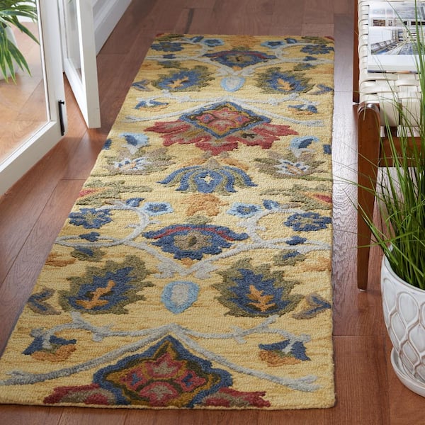Blossom 2 ft. x 22 ft. Gold/Multi Geometric Floral Runner Rug